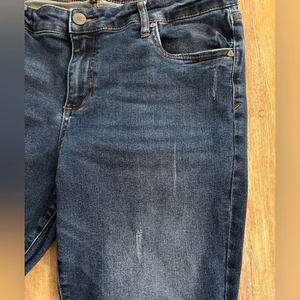 KUT from the Kloth Ankle Straight Leg Jeans Size 14 Dark Wash Cuffed Raw Hem